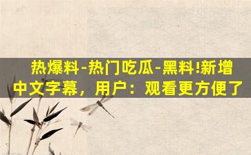 热爆料-热门吃瓜-黑料!新增中文字幕，用户：观看更方便了